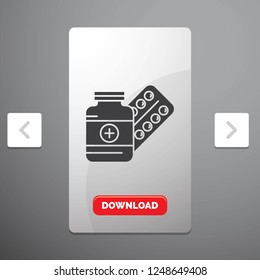 medicine, Pill, capsule, drugs, tablet Glyph Icon in Carousal Pagination Slider Design & Red Download Button