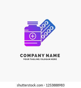 medicine, Pill, capsule, drugs, tablet Purple Business Logo Template. Place for Tagline.