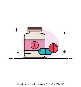 medicine, Pill, capsule, drugs, tablet Flat Color Icon Vector. Vector Icon Template background