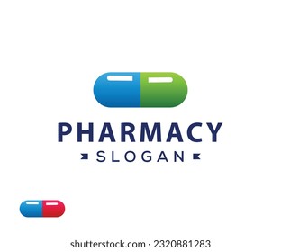 Medicine pill capsule logo design. Pharmacy logo design.