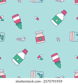Medicine Pill Capsule Vector Seamless Pattern illustration for Print, Wallpaper, Decoration.