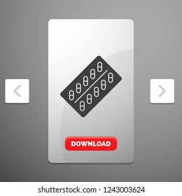 medicine, Pill, drugs, tablet, packet Glyph Icon in Carousal Pagination Slider Design & Red Download Button