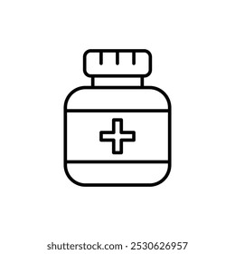 Medicine pill icon. simple design for graphics, logos, websites, social media, UI, mobile apps. Bottle with a medical cross.