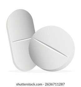 Ícone de pílula de medicamento. Vetor de comprimidos brancos. Forma redonda farmacêutica. Item de integridade da cápsula.
