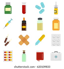 Medicine pill icons set. Flat illustration of medicine pill vector icons isolated on white background. Capsule and suppository signs