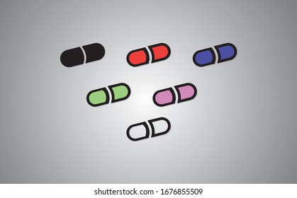 Medicine pill icons Vector flat design diffirent colors