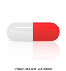 Medicine pill on a white background, mirror reflection. Vector illustration.