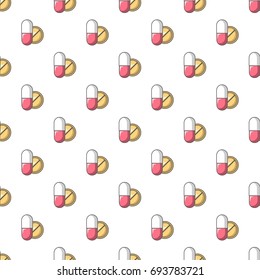 Medicine pill pattern in cartoon style. Seamless pattern vector illustration