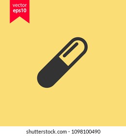 Medicine pill vector icon. Medical capsule icon. Yellow background. EPS 10 vector sign.