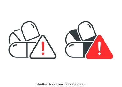 Medicine pill warning icon. Illustration vector