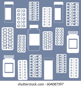 Medicine Pills Background. Tablets and Capsules.  Vector pattern.