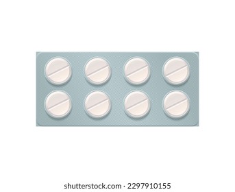 Medicine pills blister realistic composition with isolated top view image of silver blister with medical drugs vector illustration