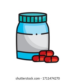 medicine pills bottle icon over white background, line color style, vector illustration