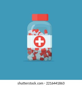 Medicine Pills Bottle with Pills over It. Pharmacy and Treatment Concept Vector Illustration Eps 10