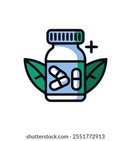 Medicine Pills Bottle with Pills over It. Pharmacy and Treatment Concept Vector Illustration