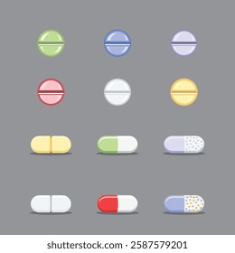 Medicine Pills Capsules and Health Tablet illustration Icon Vector