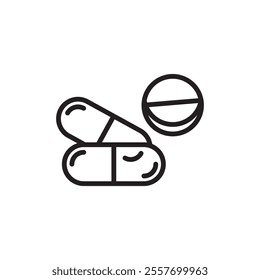 Medicine of pills and capsules icon Thin line art collection