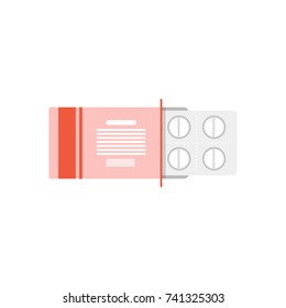 Medicine pills flat icon. Vector flat style package box for blister of pills. Vector Illustration.
