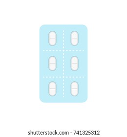 Medicine pills flat icon. Vector flat style package box for blister of pills. Vector Illustration.

