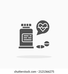 Medicine pills heart bottle glyph icon. Can be used for digital product, presentation, print design and more.