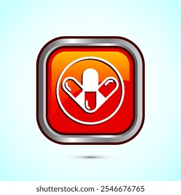 Medicine pills icon design illustration, Medical drugs icon sign. Orange Color Square Button Design