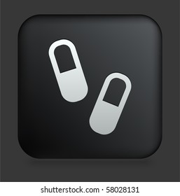 Medicine Pills Icon on Square Black Internet Button Original Illustration