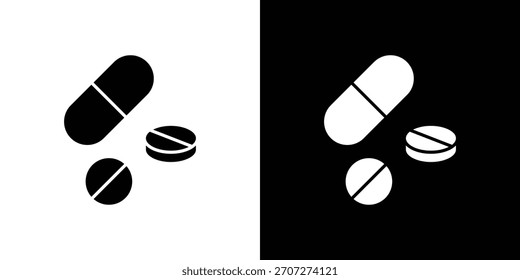 Medicine pills icon in solid silhouette set. Vector Illustration.