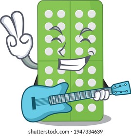 Medicine pills musician cartoon design playing a guitar. Vector illustration