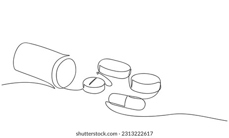 Medicine, pills in one continuous line drawing.vector