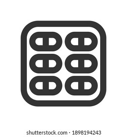 Medicina y píldoras en un único icono de tipo de línea vectorial de envase. Elementos médicos - medicamentos, envases, botellas.