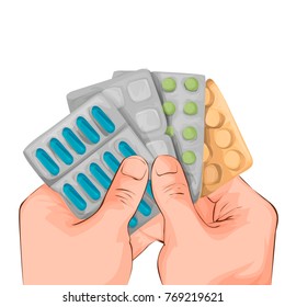 Medicine Pills, Pharmaceutical Antibiotics Drugs Vector. Olor Pills, Illustration Of Antibiotic And Vitamin Pill