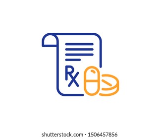 Medicine pills sign. Medical prescription line icon. Pharmacy medication symbol. Colorful outline concept. Blue and orange thin line medical prescription icon. Vector