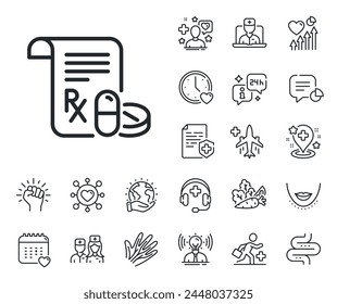 Medicine pills sign. Online doctor, patient and medicine outline icons. Medical prescription line icon. Pharmacy medication symbol. Medical prescription line sign. Vector