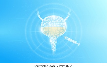 Medicine pills various in bladder human and syringe. Overtreatment with antibiotics can have harmful effects on the organs. Medical science health care concept. Vector EPS10.