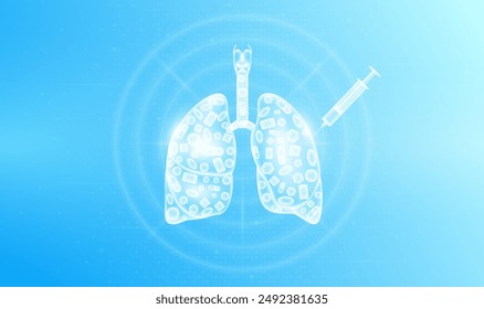 Medicine pills various in lung human and syringe. Overtreatment with antibiotics can have harmful effects on the organs. Medical science health care concept. Vector EPS10.