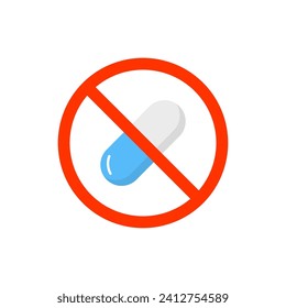 Medicine pills warning icon. Medicament forbidden sign treatment ban, antibiotic warning