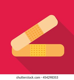 Medicine plaster icon in flat style on a pink background