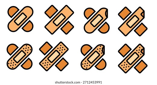 Conjunto de iconos de yeso de medicina. Ilustración vectorial.