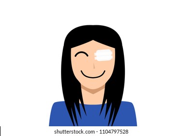 Medicine Plaster Patch On Woman Injury Wound Eye, Vector Art