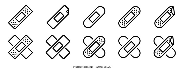 Medicine plaster vector icon set. Plaster collection. Medical plasters. Adhesive bandages. Medical elastic patch icons. EPS 10