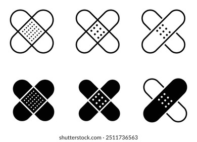 Conjunto de iconos de Vector de yeso de medicina. Colección de yeso. Yesos médicos. Vendajes adhesivos. Iconos de parche elástico médico.