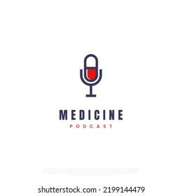 medicine podcast logo design on isolated background. microphone combine with capsule logo concept