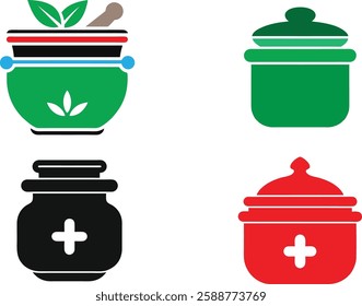 Medicine Pot Silhouette Vector Bundle With Pharmacy And Healthcare Icon Set.