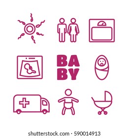 Medicine and pregnancy vector. Baby icons set vector