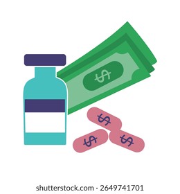 Medicine Pricing Vector Illustration with medicine bottle pill and money