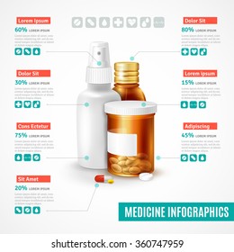 Medicine Realistic Infographic Set With Medical Bottles And Pills Vector Illustration 