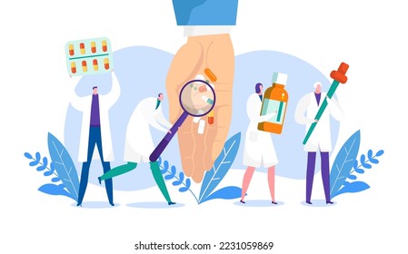 Medicine research concept, vector illustration. Medical laboratory make pharmaceutical test by chemistry science. Man woman doctor
