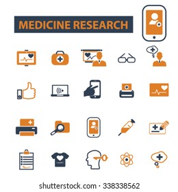medicine research, medical technology  icons, signs vector concept set for infographics, mobile, website, application
