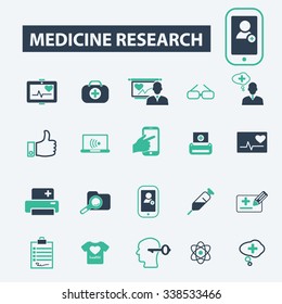 medicine research, medical technology  icons, signs vector concept set for infographics, mobile, website, application
