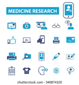 medicine research, medical technology  icons, signs vector set for infographics, mobile, website, application
